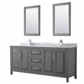 80 inch Double Bathroom Vanity in Dark Gray, White Carrara Marble Countertop, Undermount Square Sinks, and 24 inch Mirrors - Wyndham WCV252580DKGCMUNSM24