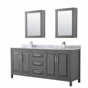 80 inch Double Bathroom Vanity in Dark Gray, White Carrara Marble Countertop, Undermount Square Sinks, and Medicine Cabinets - Wyndham WCV252580DKGCMUNSMED
