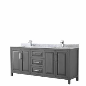 80 inch Double Bathroom Vanity in Dark Gray, White Carrara Marble Countertop, Undermount Square Sinks, and No Mirror - Wyndham WCV252580DKGCMUNSMXX