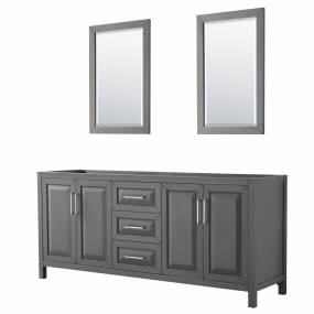 80 inch Double Bathroom Vanity in Dark Gray, No Countertop, No Sink, and 24 inch Mirrors - Wyndham WCV252580DKGCXSXXM24