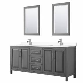 Daria 80 Inch Double Bathroom Vanity in Dark Gray, White Cultured Marble Countertop, Undermount Square Sinks, 24 Inch Mirrors - Wyndham WCV252580DKGWCUNSM24