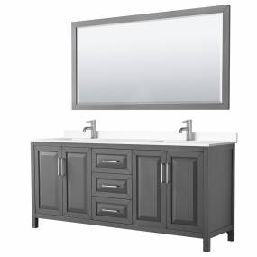 Daria 80 Inch Double Bathroom Vanity in Dark Gray, White Cultured Marble Countertop, Undermount Square Sinks, 70 Inch Mirror - Wyndham WCV252580DKGWCUNSM70