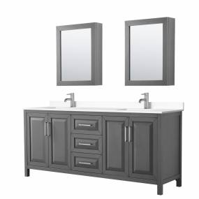 Daria 80 Inch Double Bathroom Vanity in Dark Gray, White Cultured Marble Countertop, Undermount Square Sinks, Medicine Cabinets - Wyndham WCV252580DKGWCUNSMED