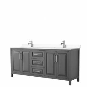 Daria 80 Inch Double Bathroom Vanity in Dark Gray, White Cultured Marble Countertop, Undermount Square Sinks, No Mirror - Wyndham WCV252580DKGWCUNSMXX