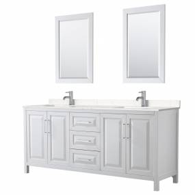 Daria 80 Inch Double Bathroom Vanity in White, Light-Vein Carrara Cultured Marble Countertop, Undermount Square Sinks, 24 Inch Mirrors - Wyndham WCV252580DWHC2UNSM24
