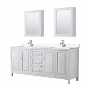 Daria 80 Inch Double Bathroom Vanity in White, Light-Vein Carrara Cultured Marble Countertop, Undermount Square Sinks, Medicine Cabinets - Wyndham WCV252580DWHC2UNSMED