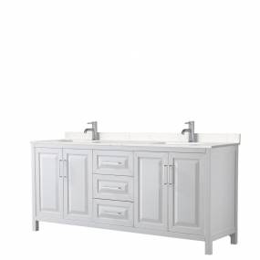 Daria 80 Inch Double Bathroom Vanity in White, Light-Vein Carrara Cultured Marble Countertop, Undermount Square Sinks, No Mirror - Wyndham WCV252580DWHC2UNSMXX