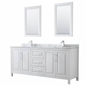 80 inch Double Bathroom Vanity in White, White Carrara Marble Countertop, Undermount Square Sinks, and 24 inch Mirrors - Wyndham WCV252580DWHCMUNSM24