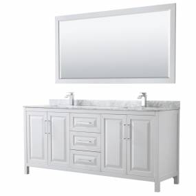 80 inch Double Bathroom Vanity in White, White Carrara Marble Countertop, Undermount Square Sinks, and 70 inch Mirror - Wyndham WCV252580DWHCMUNSM70