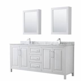 80 inch Double Bathroom Vanity in White, White Carrara Marble Countertop, Undermount Square Sinks, and Medicine Cabinets - Wyndham WCV252580DWHCMUNSMED