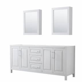 80 inch Double Bathroom Vanity in White, No Countertop, No Sink, and Medicine Cabinets - Wyndham WCV252580DWHCXSXXMED