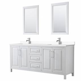 Daria 80 Inch Double Bathroom Vanity in White, White Cultured Marble Countertop, Undermount Square Sinks, 24 Inch Mirrors - Wyndham WCV252580DWHWCUNSM24