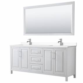 Daria 80 Inch Double Bathroom Vanity in White, White Cultured Marble Countertop, Undermount Square Sinks, 70 Inch Mirror - Wyndham WCV252580DWHWCUNSM70