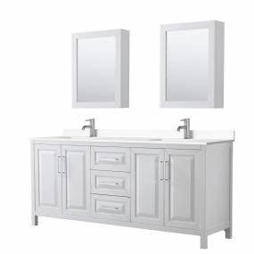 Daria 80 Inch Double Bathroom Vanity in White, White Cultured Marble Countertop, Undermount Square Sinks, Medicine Cabinets - Wyndham WCV252580DWHWCUNSMED