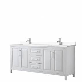 Daria 80 Inch Double Bathroom Vanity in White, White Cultured Marble Countertop, Undermount Square Sinks, No Mirror - Wyndham WCV252580DWHWCUNSMXX