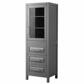 Linen Tower in Dark Gray with Shelved Cabinet Storage and 3 Drawers - Wyndham WCV2525LTKG