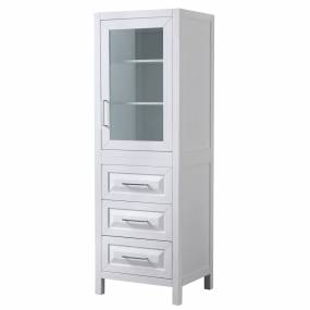 Linen Tower in White with Shelved Cabinet Storage and 3 Drawers - Wyndham WCV2525LTWH