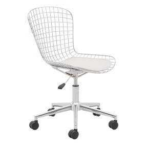 Wire Office Chair Chrome & White Cushion - Zuo Modern 100948