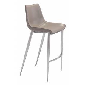 Magnus Bar Chair (Set of 2) Gray & Silver - Zuo Modern 101274