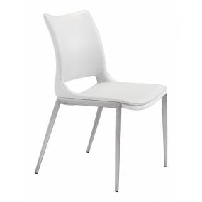 Ace Dining Chair (Set of 2) White & Silver - Zuo Modern 101279