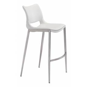 Ace Bar Chair (Set of 2) White & Silver - Zuo Modern 101283