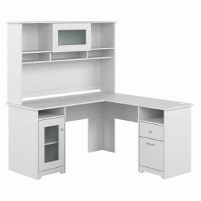 L Desk w/ Hutch in White - Bush Furniture CAB001WHN