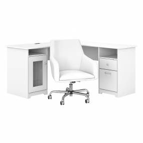 L Desk w/ London Mid Back Modern Box Chair in White - Bush Furniture CAB059WHN
