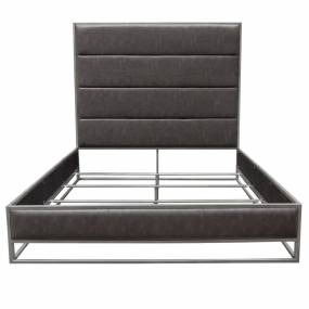 Empire Eastern King Bed in Weathered Grey PU w/ Hand brushed Silver Metal Frame - Diamond Sofa EMPIREEKBEDGR