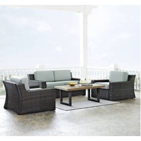 Beaufort 4Pc Outdoor Wicker Conversation Set Mist/Brown - Loveseat, Coffee Table, & 2 Chairs - Crosley KO70096BR