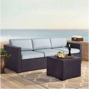 Biscayne 3Pc Outdoor Wicker Sofa Set Mist/Brown - Loveseat, Corner Chair, & Coffee Table - Crosley KO70111BR-MI