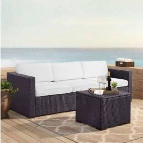 Biscayne 3Pc Outdoor Wicker Sofa Set White/Brown - Loveseat, Corner Chair, & Coffee Table - Crosley KO70111BR-WH