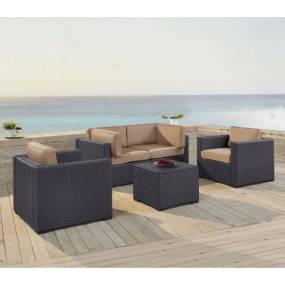 Biscayne 5Pc Outdoor Wicker Conversation Set Mocha/Brown - Coffee Table, 2 Armchairs, & 2 Corner Chairs - Crosley KO70110BR-MO