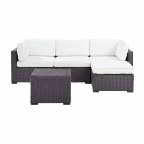 Biscayne 4Pc Outdoor Wicker Sectional Set White/Brown - Loveseat, Corner Chair, Ottoman, & Coffee Table - Crosley KO70105BR-WH