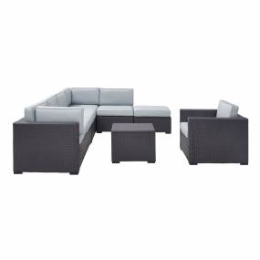 Biscayne 6Pc Outdoor Wicker Sectional Set Mist/Brown - Armless Chair, Arm Chair, Coffee Table, Ottoman, & 2 Loveseats - Crosley KO70107BR-MI