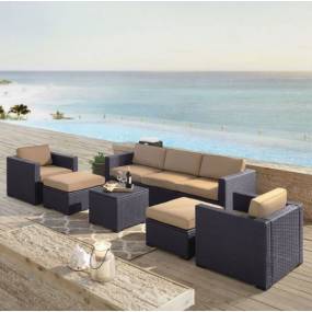 Biscayne 7Pc Outdoor Wicker Sectional Set Mocha/Brown - Loveseat, Corner Chair, Coffee Table, 2 Arm Chairs, & 2 Ottomans - Crosley KO70113BR-MO