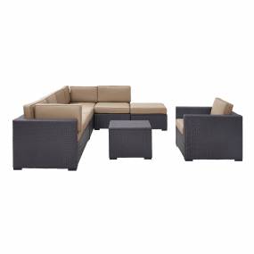 Biscayne 6Pc Outdoor Wicker Sectional Set Mocha/Brown - Armless Chair, Arm Chair, Coffee Table, Ottoman, & 2 Loveseats - Crosley KO70107BR-MO