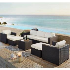 Biscayne 7Pc Outdoor Wicker Sectional Set White/Brown - Loveseat, Corner Chair, Coffee Table, 2 Arm Chairs, & 2 Ottomans - Crosley KO70113BR-WH