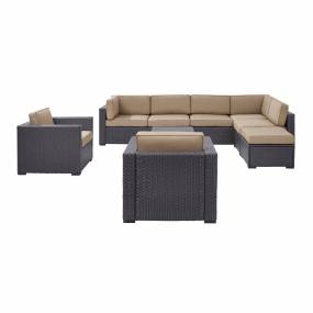 Biscayne 7Pc Outdoor Wicker Sectional Set Mocha/Brown - Armless Chair, Coffee Table, Ottoman, 2 Loveseats, & 2 Arm Chairs - Crosley KO70108BR-MO