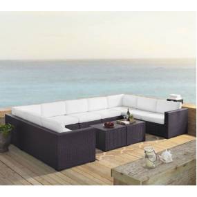 Biscayne 7Pc Outdoor Wicker Sectional Set White/Brown - Armless Chair, 4 Loveseats, & 2 Coffee Tables - Crosley KO70112BR-WH