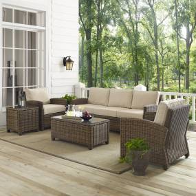 Bradenton 5Pc Outdoor Wicker Sofa Set Sand/Weathered Brown - Sofa, Side Table, Coffee Table, & 2 Armchairs - Crosley KO70051WB-SA