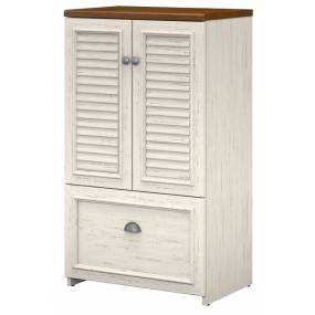 Bush Furniture WC53280-03 Fairview Storage Cabinet with Drawer in Antique White & Tea Maple