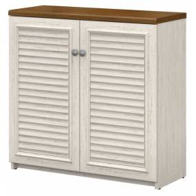 Bush Furniture WC53296-03 Fairview Small Storage Cabinet w/ Doors in Antique White & Tea Maple