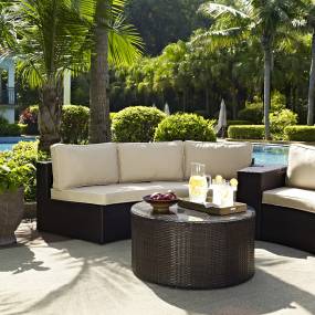 Catalina 2Pc Outdoor Wicker Sectional Set Sand/Brown - Sectional Sofa & Round Glass Top Coffee Table - Crosley KO70034BR