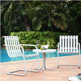 Gracie 3Pc Outdoor Metal Armchair Set White - Side Table & 2 Chairs - Crosley KO10007WH