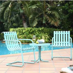 Gracie 3Pc Outdoor Metal Armchair Set Blue - Side Table & 2 Chairs - Crosley KO10007BL