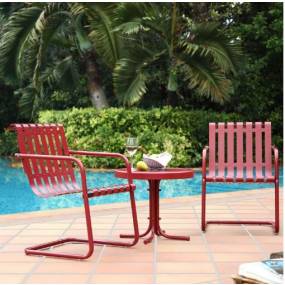 Gracie 3Pc Outdoor Metal Armchair Set Red - Side Table & 2 Chairs - Crosley KO10007RE