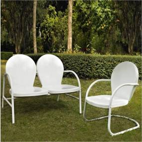 Griffith 2Pc Outdoor Metal Conversation Set White Gloss - Loveseat & Chair - Crosley KO10005WH
