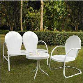 Griffith 3Pc Outdoor Metal Conversation Set White Gloss/White Satin - Loveseat, Chair, & Side Table - Crosley KO10003WH