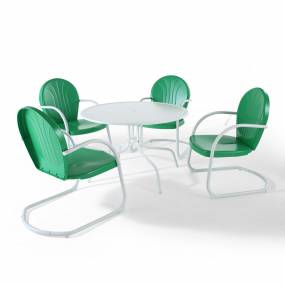 Griffith 5Pc Outdoor Metal Dining Set Kelly Green Gloss/White Satin - Table & 4 Chairs - Crosley KOD1001WH