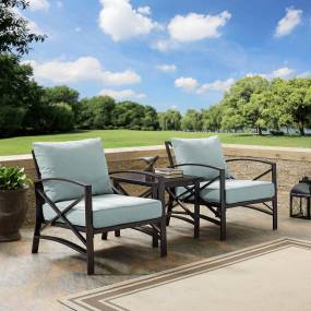 Kaplan 3Pc Outdoor Metal Armchair Set Mist/Oil Rubbed Bronze - Side Table & 2 Chairs - Crosley KO60016BZ-MI